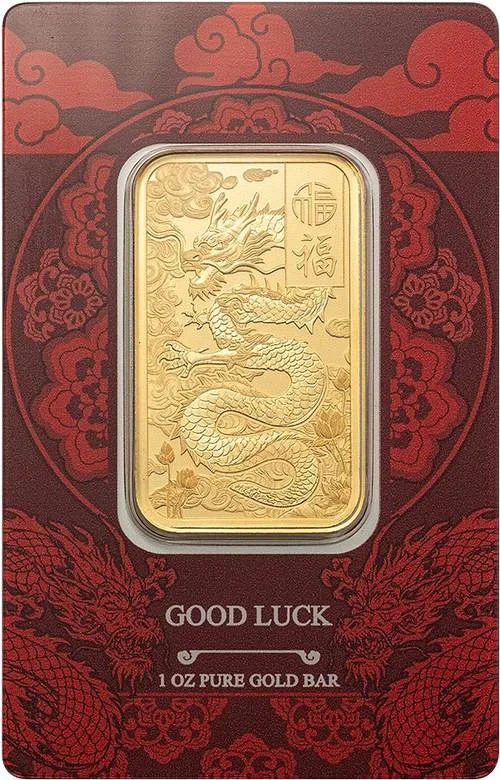 Good Luck Yellow Dragon 1 oz Gold Bar